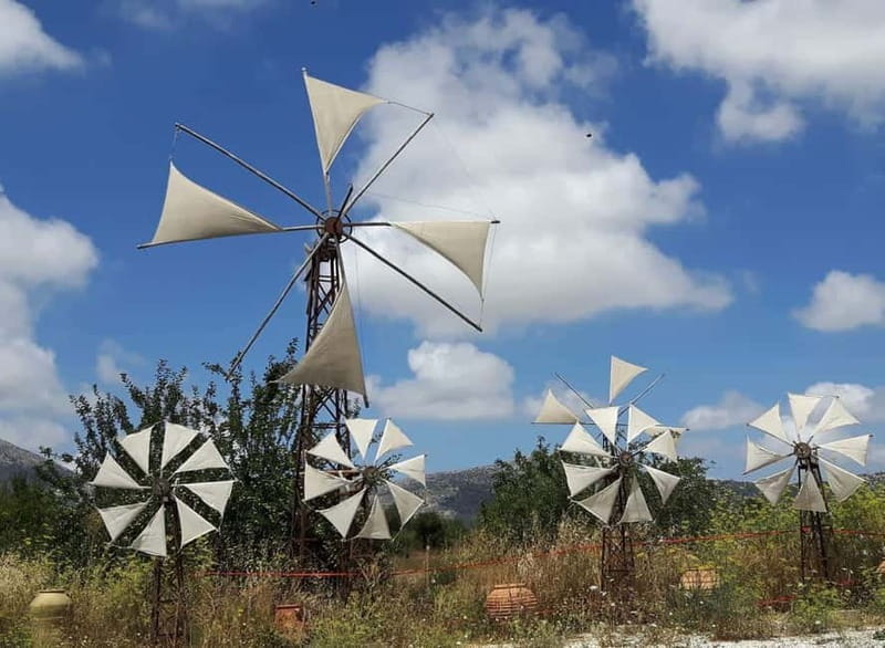 Heraklion: Knossos, Zeus, Villages & Olive Oil Factory Tour - Lasithi Plateau at 900 meters: windmills, irrigation, and big sky views